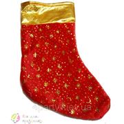 Носок для подарка новогодний красный с золотом (звезды, снежинки) фото