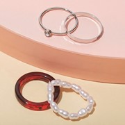 Набор кольца 4 шт. 'Джипси', эстетика, цвет красно-белый в серебре, размер 16-17 фотография