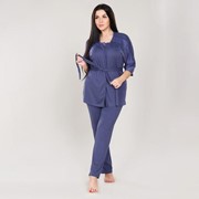 Комплект женский (сорочка, майка, брюки) цвет синий, размер 44