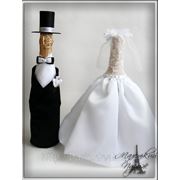 Украшение свадебного шампанского фото