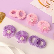 Резинка для волос 'Краса' (набор 8 шт) цветок, розово-сиреневый (комплект из 6 шт.) фотография