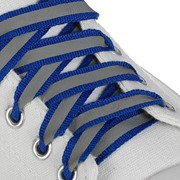 Шнурки для обуви, пара, плоские, со светоотражающей полосой, 10 мм, 100 см, цвет синий фотография