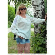 Льняная блуза с вышивкой мод.82-19 (54, Белый) фото