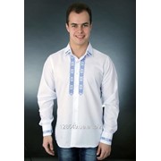 Безупречная классическая вышитая рубашка для мужчин с синим орнаментом (УМД-0003)