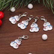 Шарм новогодний 'Снеговики', цвет бело-сине красный в серебре (комплект из 5 шт.) фото