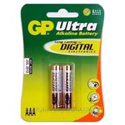 Батарейки GP Batteries Ultra Alkaline AAA (LR03/24AU-CR2) комплект - 2 штуки, блистер 10/80 фото