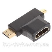 Тройник разветвитель HDMI Female to Mini HDMI Male / Micro HDMI Male Adapter фото