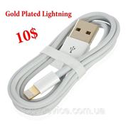 Кабель для iPhone 5 Gold Plated Lightning 8-Pin Male to USB 2.0 Male Data- White (96cm) фото