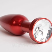 Большая красная анальная пробка с прозрачным стразом - 11,2 см. фото
