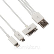 USB кабель «LP» 4 в 1 для Apple 30 pin/Apple Lightning 8-pin/Micro USB/Samsung Tab (белый/коробка) фотография
