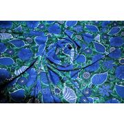 Плательно - блузочная ткань “ Синие листья“ фото