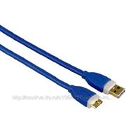 HAMA AM/micro B Кабель интерфейсный USB 3.0 позолоченные контакты, экранированный, 5 Гбит/с,не совместим с устройствами USB 2.0, синий H-39682 (арт. фото