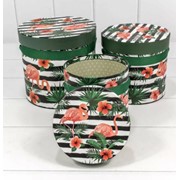 Подарочные коробки виде цилиндра с фламинго 3 шт зеленые фотография