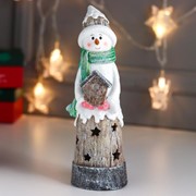 Сувенир полистоун световой 'Снеговичок со скворечником' 23х7,5х8 см фото