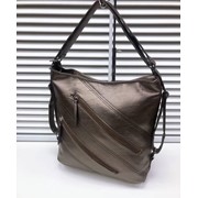 Женская сумка тоут с косыми линиями и застежками сбоку 38 х 32 см темно-серо-коричневая фотография