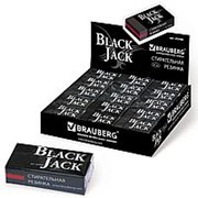 Ластик Brauberg "BlackJack", картон. держатель, трёхслойная, чёрная, 40х20х11мм, 222466