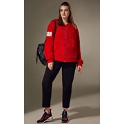 Красная меховая куртка для полных девушек A 00304 р. 56-62