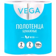 Полотенца бумажные рулонные "Vega" двухслойные, 100% целлюлоза, 2 рулона/12 пачек в упаковке