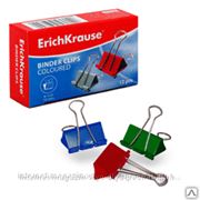 Набор зажимов для бумаг ERICH KRAUSE, 19 мм, цветные, 12 шт. в карт.коробке фото