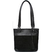 Чёрная женская сумка из натуральной кожи и натуральной замши с длинными ручками фото