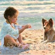 Картина по номерам Малышка с собачкой на берегу фотография
