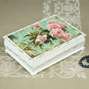 Шкатулка «Ветка розы», белая, 16×22 см, лаковая миниатюра фотография