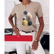 Женская футболка с геометрическими узорами 42-50 р. бежевая