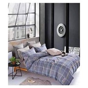 Комплект постельного белья Евро из сатина “Mango“ Серо-синий в клеточку с разноцветными линиями и серый фотография