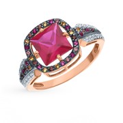 Золотое кольцо с рубинами, со шпинелью, фианитами и цитринами фотография