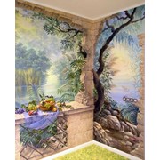 Роспись стен в интерьере, графика-краска фото