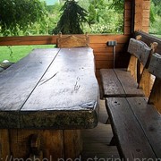 Мебель для баров деревянная, стол с лавками из массива, мебель под старину