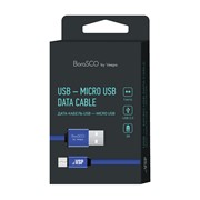 Кабель BoraSCO USB - Micro USB, 3А, 1м, металл, в нейлоновой оплетке, плоский, синий фотография