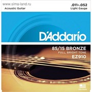 Струны для акустической гитары D`Addario EZ910 AMERICAN BRONZE 85/15 Light 11-52 фотография