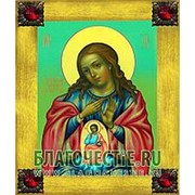 Благовещенская икона Помошница в родах Богородица, копия старой иконы, печать на дереве, золоченая рамка, стразы Высота иконы 18 см Красные стразы фото