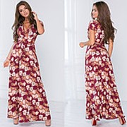 Летнее платье макси с пояском - Бордовый фото
