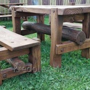 Набор дубовой мебели Вечный: стол, 2 скамьи с регулируемыми спинками фото
