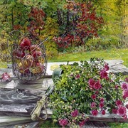 Картина “Натюрморт с яблоками и полевыми цветами“ 61х61 фотография