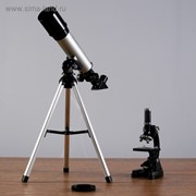 Набор телескоп 90х, d=50мм + микроскоп 1200х, с подсветкой, 2АА фото