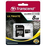 8Gb Transcend карта памяти microSDHC, Class 10, Адаптер SD фотография
