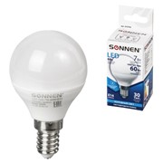 Лампа светодиодная SONNEN, 7 (60) Вт, цоколь Е14, шар, холодный белый свет, 30000 ч, LED G45-7W-4000-E14, фото