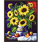 Картина раскраска по номерам “ Подсолнухи в вазе с яблоками“ 40х50 см фото