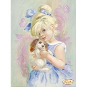 Рисунок на ткани для вышивания бисером “Девочка с собачкой“ ТА-088 фото