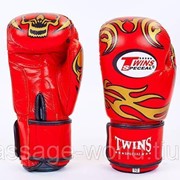 Перчатки боксерские кожаные на липучке TWINS (р-р 10-12oz, красный) фото