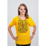 Женская блуза вышиванка “Волна“ (черным по желтому) короткий рукав фото