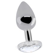 Серебристая анальная пробка Love Heart Diamond Plug с прозрачным кристаллом - 9,4 см. фото