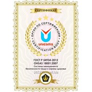 Сертификат ГОСТ Р 54934-2012/OHSAS 18001:2007 фото