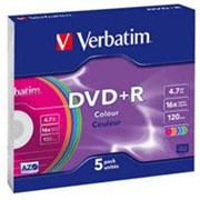 Диск DVD+R Verbatim 4.7Gb 16X SlimBox 5 шт Color (43556) фото