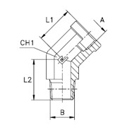 Угловой адаптер 45° уплотнение тип С внутр./наружн. резьба BSP/BSPT