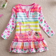 Одежда для девочек Retail! new 2014 spring baby girl dress lace dress stripe long sleeve print embroidery children clothing kids wear apparel dress, код 1860585798 фотография