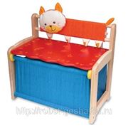 Скамья с котенком и отделением для игрушек, дерево(оранжевый, красный, голубой)